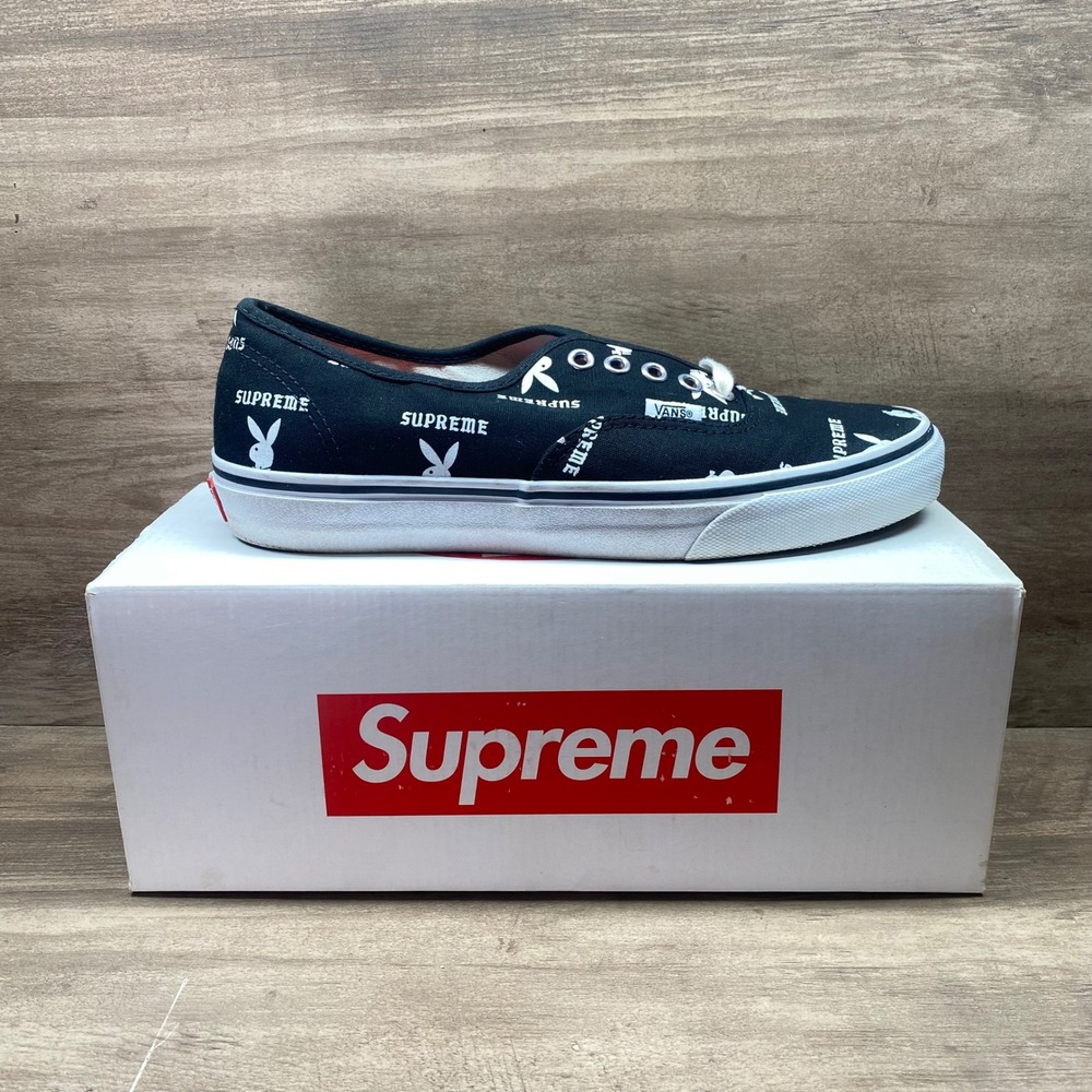 Rare Supreme Playboy Vans Authentic Pro Low Mens 9 Black FW 2013 Streetwear Mint